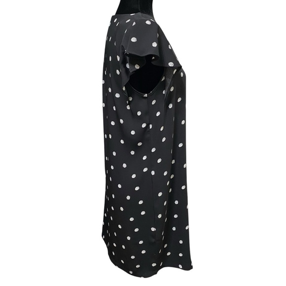 Adrienne Vittadini Polka Dot Dress Size 8 Black White Flutter Sleeve Retro Style - Picture 2 of 6